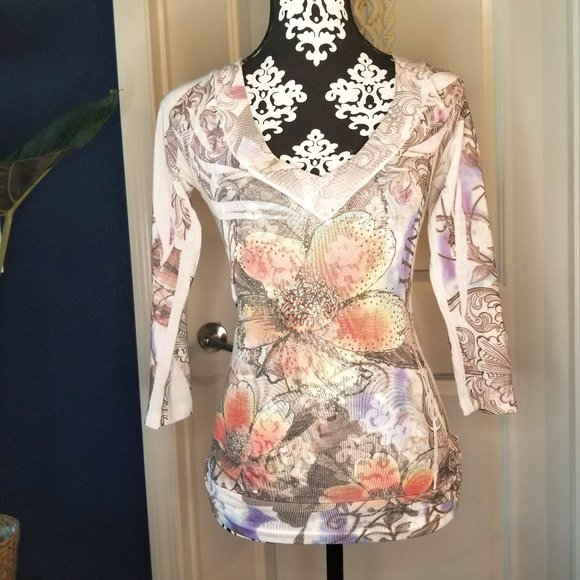 XS American One Floral Pullover V-Neck Cardigan - Multicolor - Picture 1 of 5